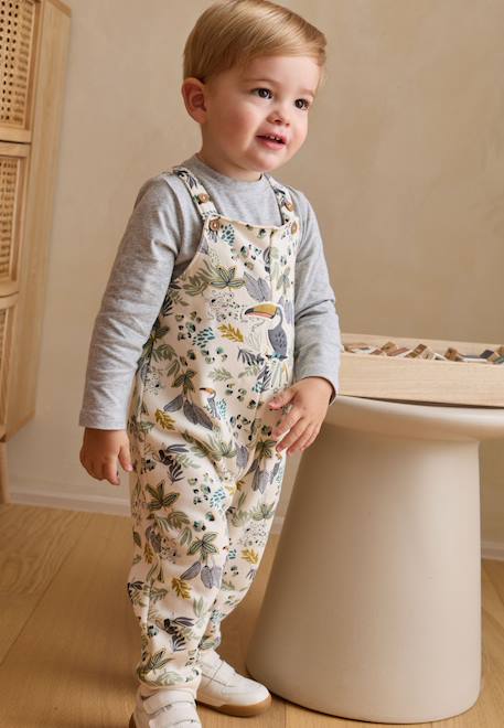 Ensemble salopette bébé en molleton et t-shirt boavista Ecru 1 - vertbaudet enfant 