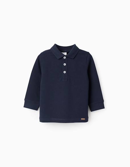 Polo à manches longues en coton Bleu foncé 1 - vertbaudet enfant 