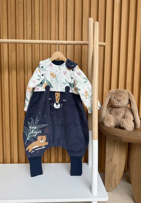 Turbulette tog 2 en velours avec pieds retroussables et manches amovibles charly Bleu 1 - vertbaudet enfant 