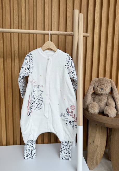 Turbulette tog 2 en velours avec pieds retroussables et manches amovibles céleste Ecru 1 - vertbaudet enfant 