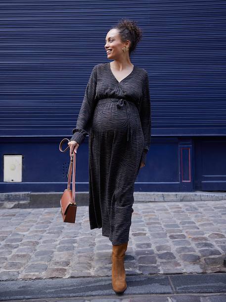 Robe longue grossesse et allaitement motif zébré chocolat 1 - vertbaudet enfant 