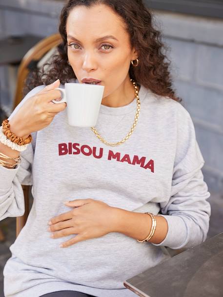 Ensemble sweat 'bisou mama' et legging grossesse et postpartum gris chiné 5 - vertbaudet enfant 