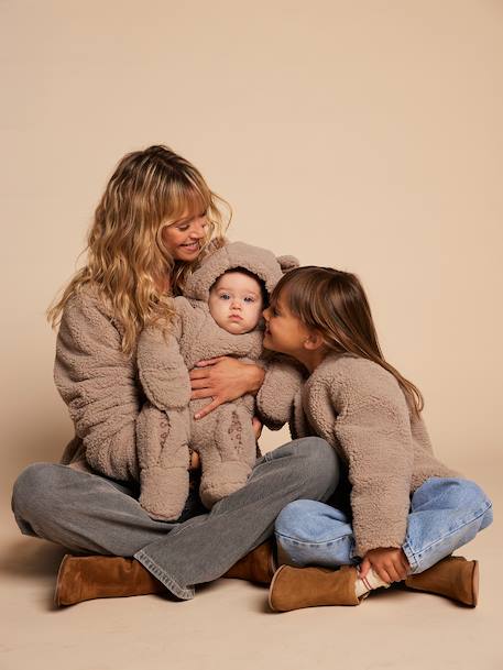 Veste fille sherpa doublée léopard collection capsule mère-fille taupe 7 - vertbaudet enfant 