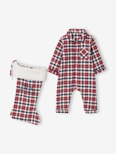 Ensemble bébé mixte combinaison + chaussettes à carreaux Noël rouge 1 - vertbaudet enfant 
