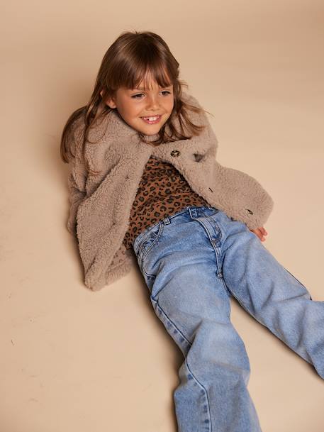 Veste fille sherpa doublée léopard collection capsule mère-fille taupe 15 - vertbaudet enfant 