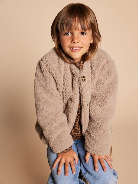 Veste fille sherpa doublée léopard collection capsule mère-fille taupe 14 - vertbaudet enfant 