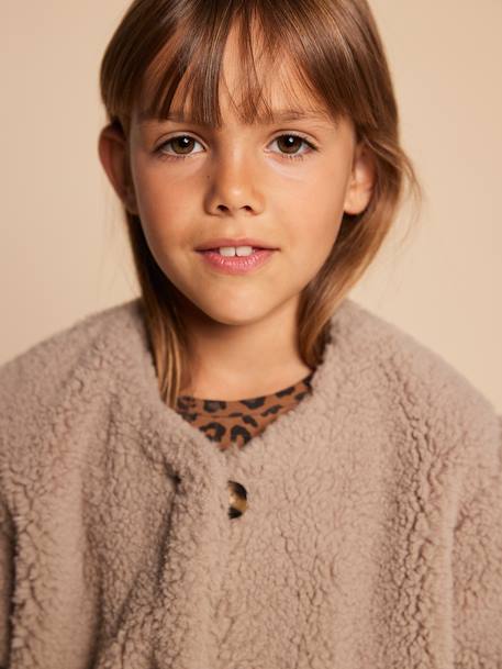 Veste fille sherpa doublée léopard collection capsule mère-fille taupe 12 - vertbaudet enfant 