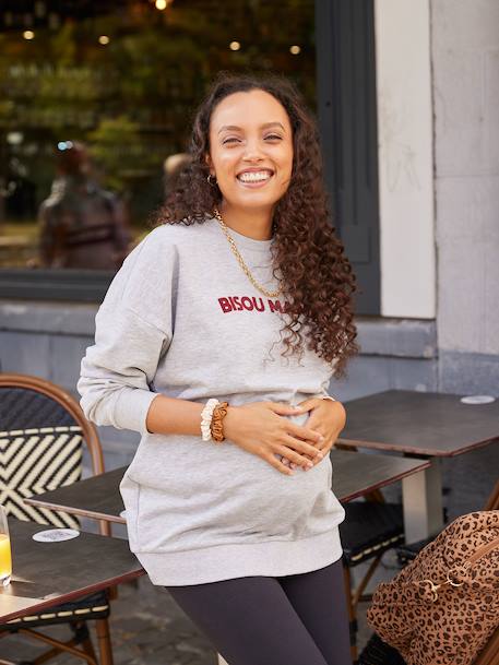 Ensemble sweat 'bisou mama' et legging grossesse et postpartum gris chiné 3 - vertbaudet enfant 