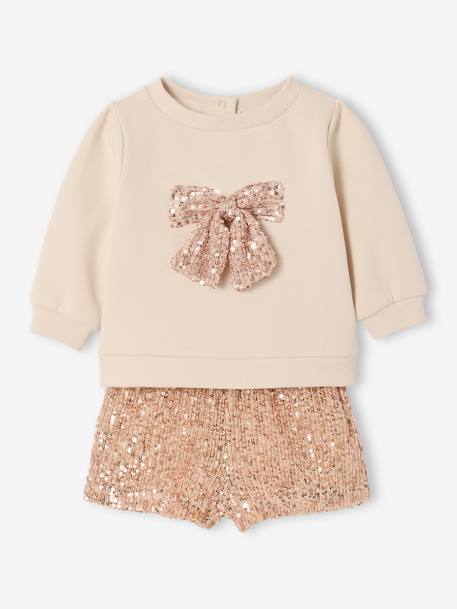 Ensemble bébé fille noël sweat short à sequins or 3 - vertbaudet enfant 