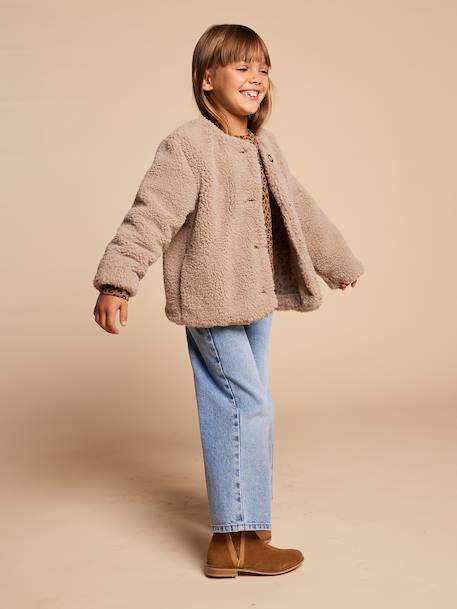 Veste fille sherpa doublée léopard collection capsule mère-fille taupe 3 - vertbaudet enfant 