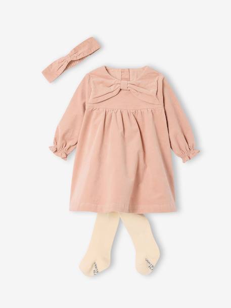 Ensemble bébé fille robe bandeau collants coffret cadeau Noël rose poudré 5 - vertbaudet enfant 