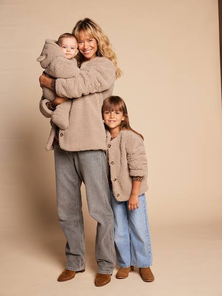 Veste fille sherpa doublée léopard collection capsule mère-fille taupe 8 - vertbaudet enfant 