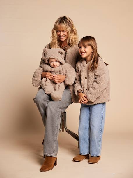 Veste fille sherpa doublée léopard collection capsule mère-fille taupe 6 - vertbaudet enfant 