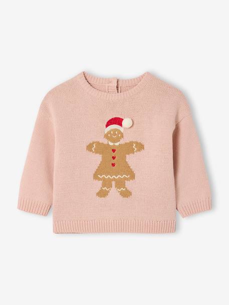 Pull bébé fille biscuit noël rose poudré 1 - vertbaudet enfant 