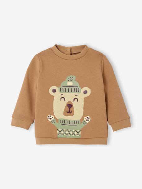 Sweat fantaisie bébé garçon beige chiné+caramel 5 - vertbaudet enfant 