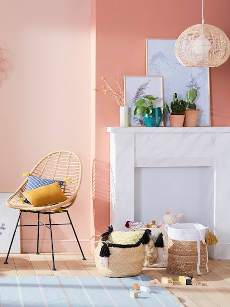Panier de rangement en jute bicolore avec pompons blanc 3 - vertbaudet enfant 