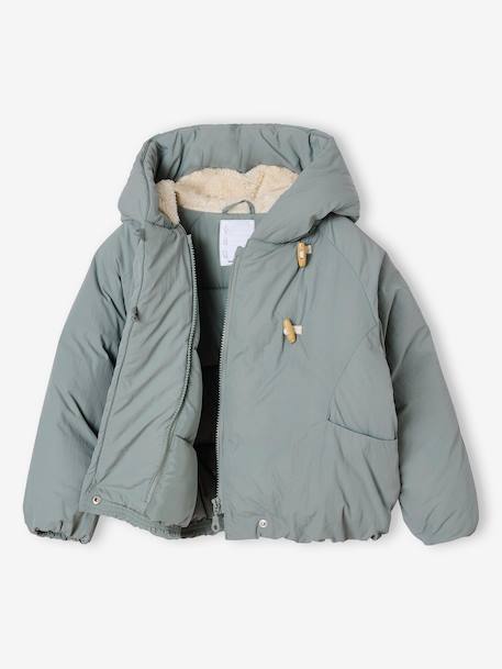 Doudoune fille croisée à capuche vert de gris 2 - vertbaudet enfant 
