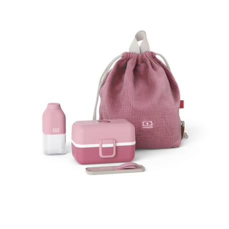 Set boite à goûter enfant avec bouteille, couverts et sac à dos Bleu infinity+Rose blush 6 - vertbaudet enfant 
