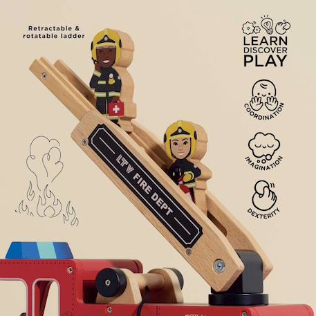 Camion de pompier en bois Rouge 2 - vertbaudet enfant 