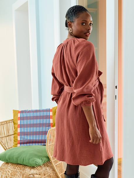 Robe courte en gaze de coton grossesse et allaitement bois de rose+noir 2 - vertbaudet enfant 