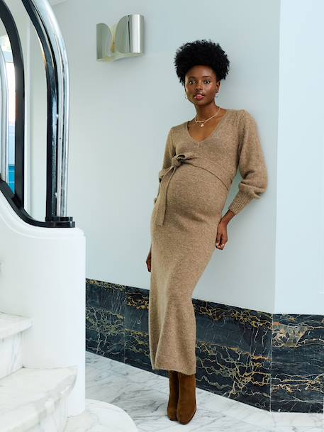 Robe longue de grossesse tricot chiné chocolat 1 - vertbaudet enfant 