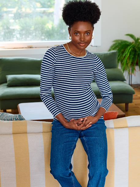 T-shirt de grossesse manches longues ivoire rayé+marine 9 - vertbaudet enfant 