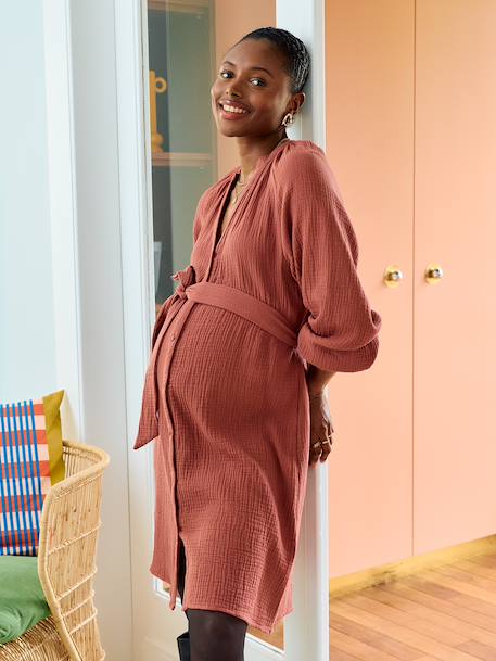 Robe courte en gaze de coton grossesse et allaitement bois de rose+noir 3 - vertbaudet enfant 
