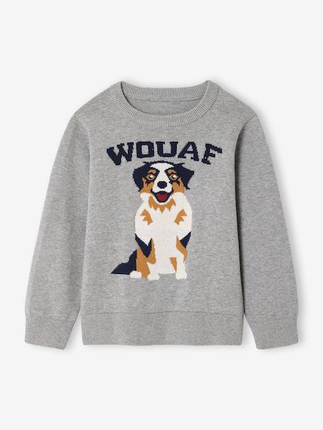 Pull Col Rond Chien gris chiné 3 - vertbaudet enfant 