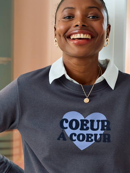 Sweat grossesse motif coeur à coeur anthracite 4 - vertbaudet enfant 