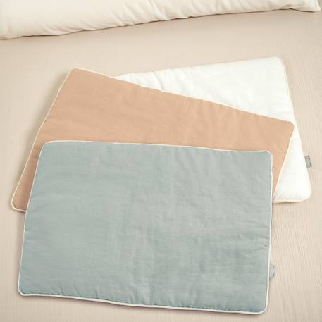 Oreiller plat réversible en lin lavé Beige+Écru+Vert de gris 4 - vertbaudet enfant 