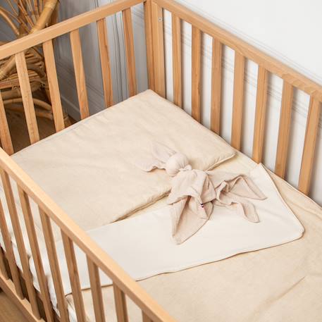 Oreiller plat réversible en lin lavé Beige+Écru+Vert de gris 2 - vertbaudet enfant 