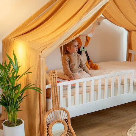 Ciel de lit cabane toile en double gaze pois dorés 420 x 130 cm Blanc à pois or+Camel à pois or 7 - vertbaudet enfant 