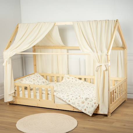 Ciel de lit cabane en gaze de coton duo 420 cm Beige+Blanc+Bleu+Camel+Écru+Gris+Marron+Pêche+Rose+Terracotta+Vert 22 - vertbaudet enfant 