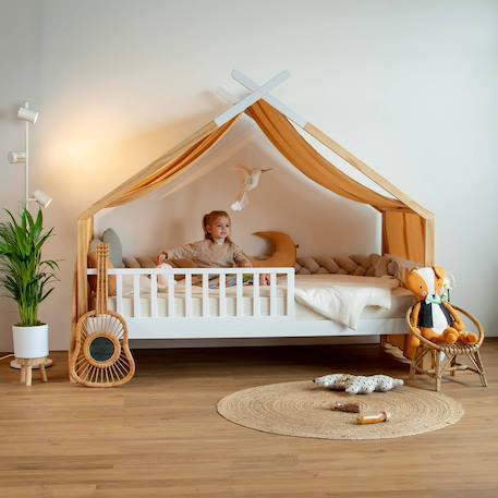 Ciel de lit cabane toile en double gaze pois dorés 420 x 130 cm Blanc à pois or+Camel à pois or 8 - vertbaudet enfant 