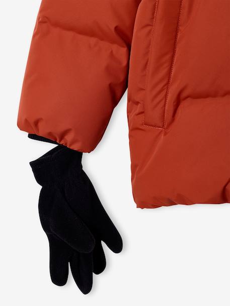 Doudoune garçon à capuche doublée polaire avec moufles ou gants ambre+vert sapin 6 - vertbaudet enfant 