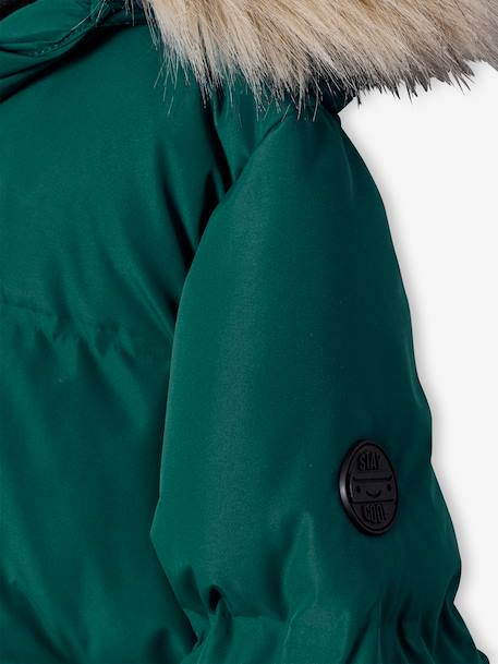 Doudoune garçon à capuche doublée polaire avec moufles ou gants ambre+vert sapin 17 - vertbaudet enfant 