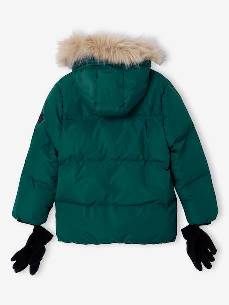 Doudoune garçon à capuche doublée polaire avec moufles ou gants ambre+vert sapin 14 - vertbaudet enfant 