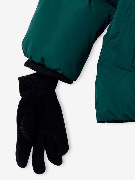Doudoune garçon à capuche doublée polaire avec moufles ou gants ambre+vert sapin 15 - vertbaudet enfant 