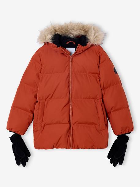 Doudoune garçon à capuche doublée polaire avec moufles ou gants ambre+vert sapin 9 - vertbaudet enfant 