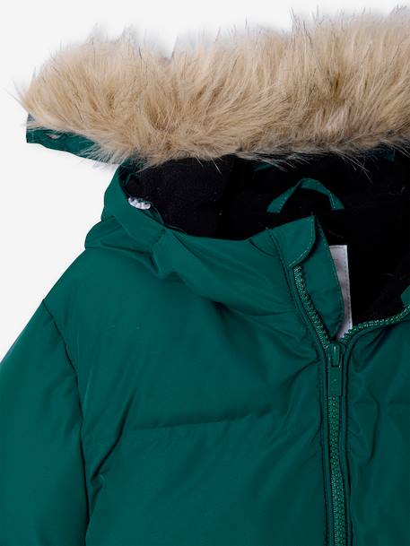 Doudoune garçon à capuche doublée polaire avec moufles ou gants ambre+vert sapin 16 - vertbaudet enfant 