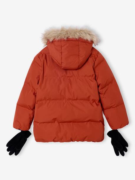 Doudoune garçon à capuche doublée polaire avec moufles ou gants ambre+vert sapin 5 - vertbaudet enfant 