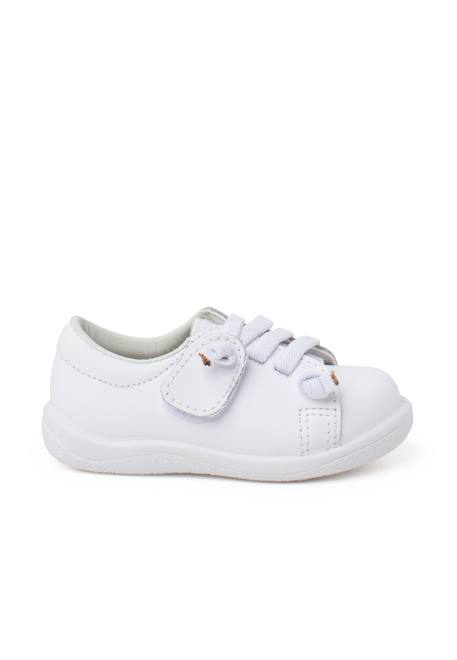 Baskets cuir lavable lacets élastiques Blanc+Bleu marine+Marron 1 - vertbaudet enfant 