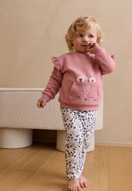 Ensemble enfant sweat et legging en molleton céleste Rose 1 - vertbaudet enfant 