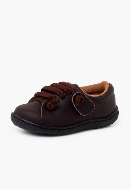 Baskets cuir lavable lacets élastiques Blanc+Bleu marine+Marron 14 - vertbaudet enfant 