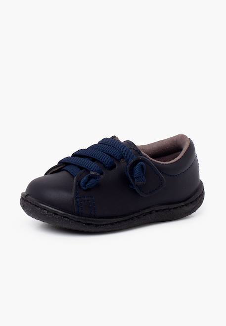 Baskets cuir lavable lacets élastiques Blanc+Bleu marine+Marron 8 - vertbaudet enfant 