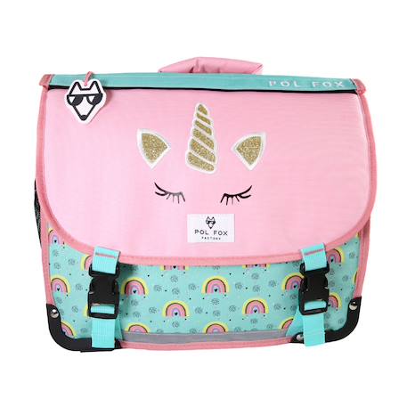 Cartable 35 cm fille POL FOX Rainbow Réversible avec 1 compartiment – CP/CE1/CE2 – Turquoise et rose à motifs arc-en-ciel Multicolore 4 - vertbaudet enfant 