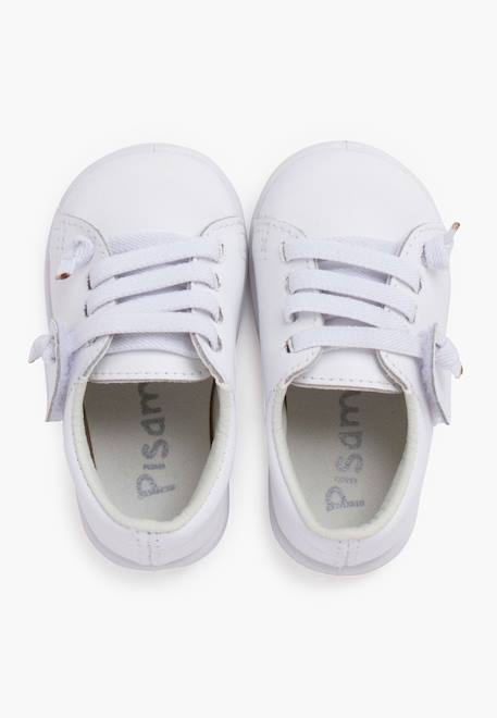 Baskets cuir lavable lacets élastiques Blanc+Bleu marine+Marron 5 - vertbaudet enfant 