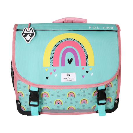 Cartable 35 cm fille POL FOX Rainbow Réversible avec 1 compartiment – CP/CE1/CE2 – Turquoise et rose à motifs arc-en-ciel Multicolore 1 - vertbaudet enfant 