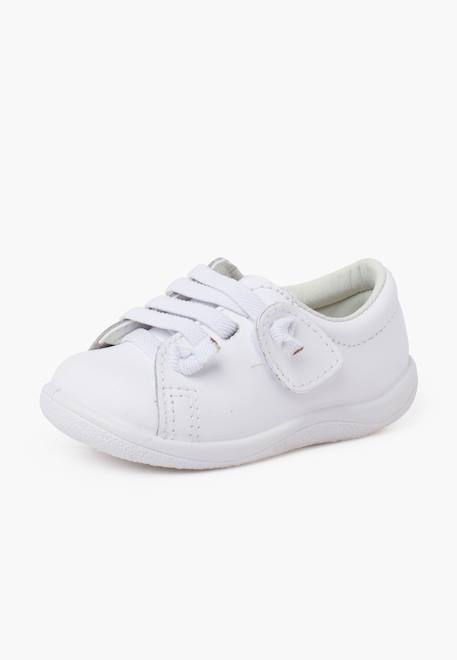 Baskets cuir lavable lacets élastiques Blanc+Bleu marine+Marron 2 - vertbaudet enfant 