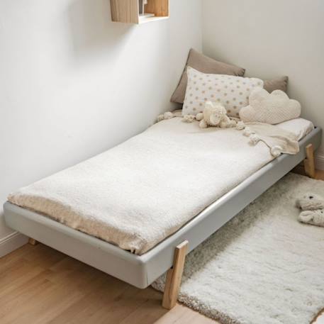 Lit 1 place en bois massif gris et bois 90cm - rétro Naturel 1 - vertbaudet enfant 